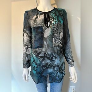 NWT XS Three Eighty Two Sheer Snake Skin Print Blouse